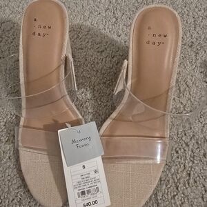 A New Day Women's Beige Mules with Clear Strap